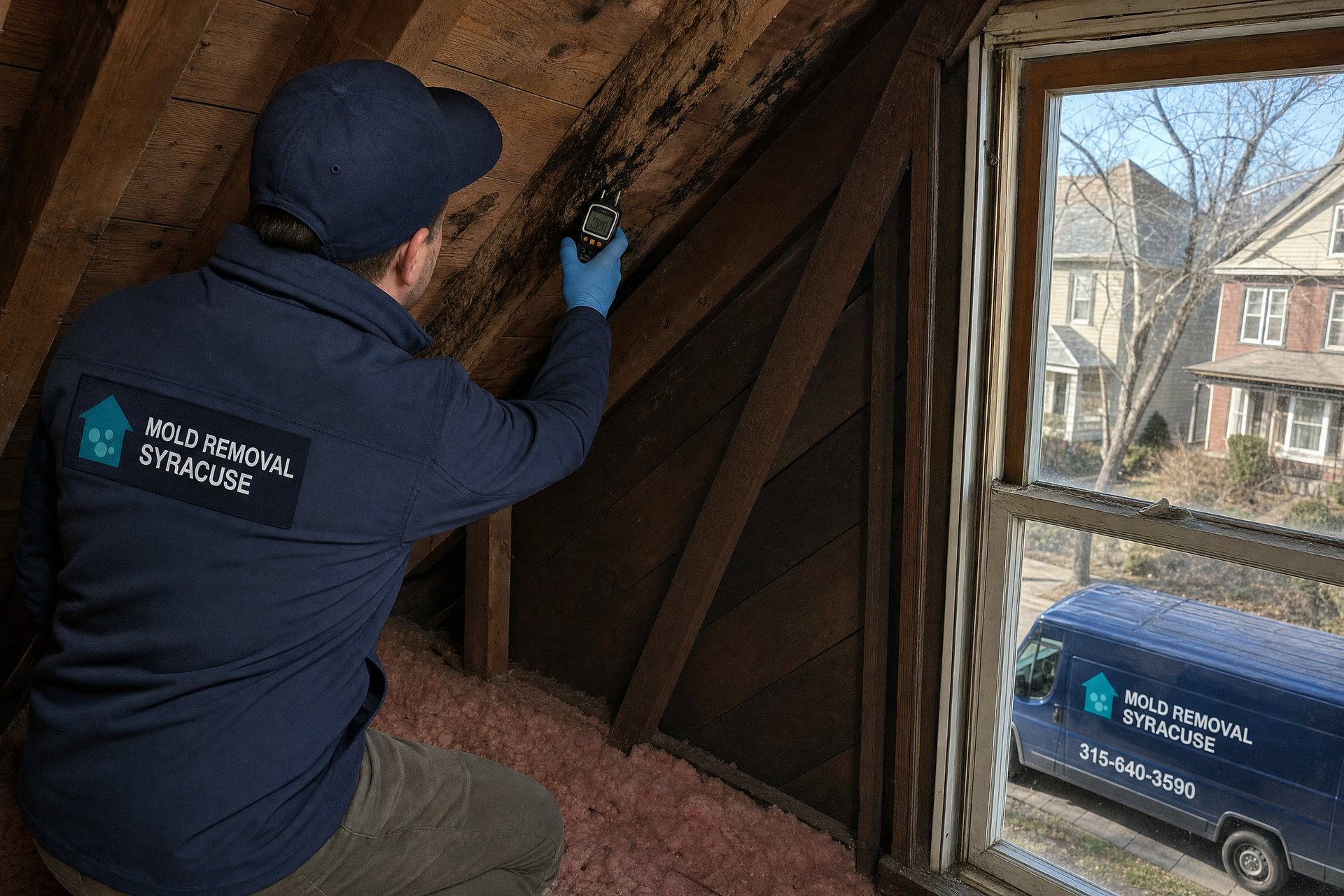Moisture meter reading in an attic