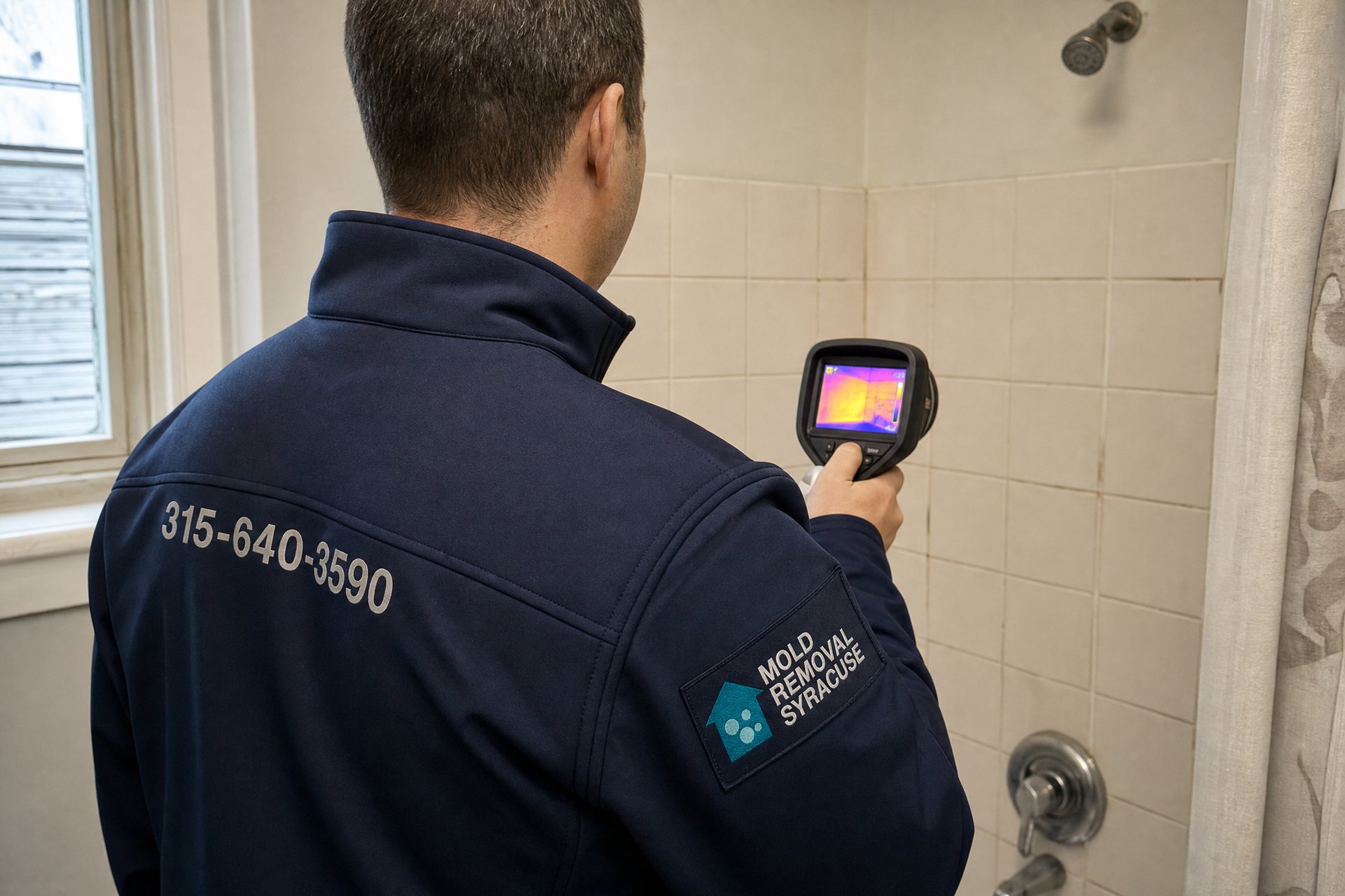 Moisture assessment beside a bathroom wall