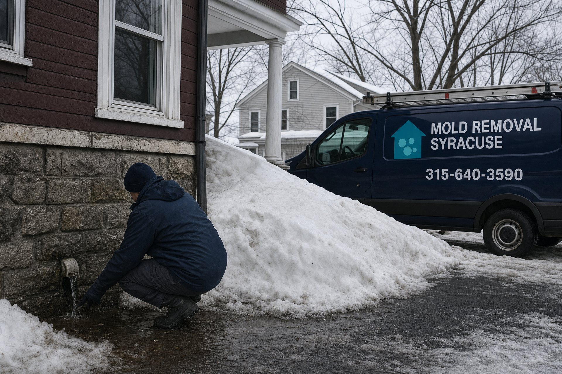 Moisture assessment along a foundation wall during snowmelt