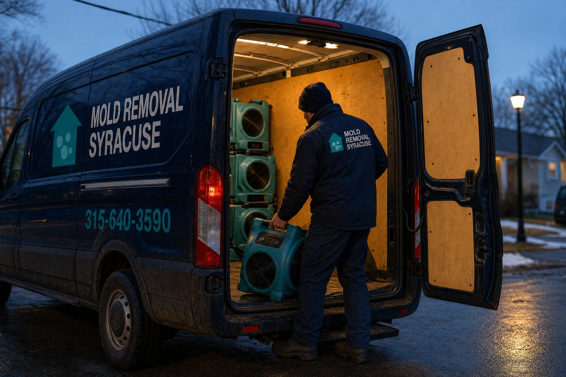 Equipment being loaded in the evening