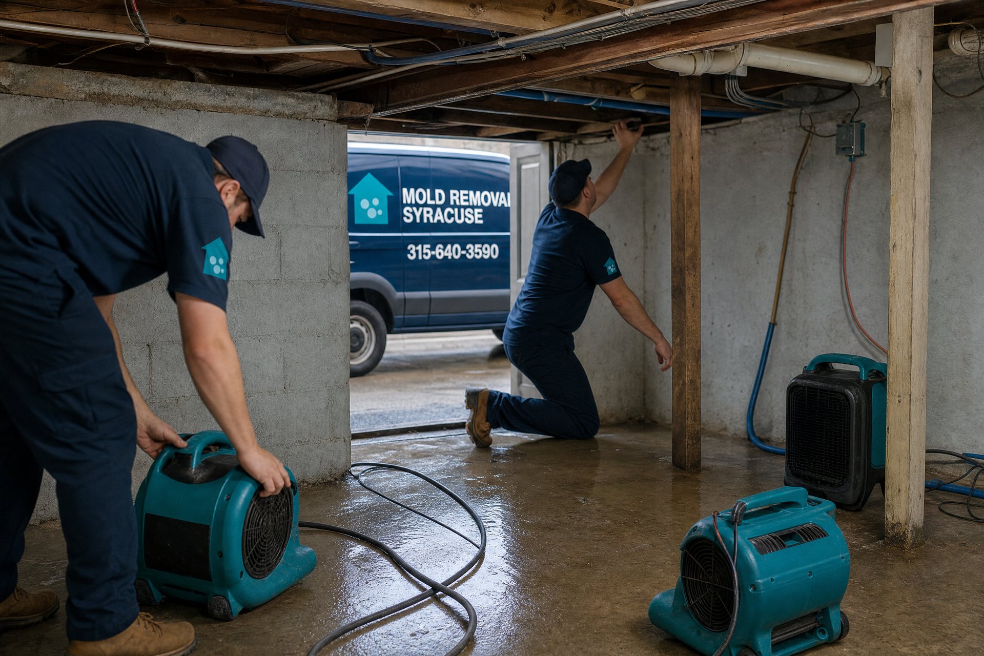 Drying equipment between floor joists