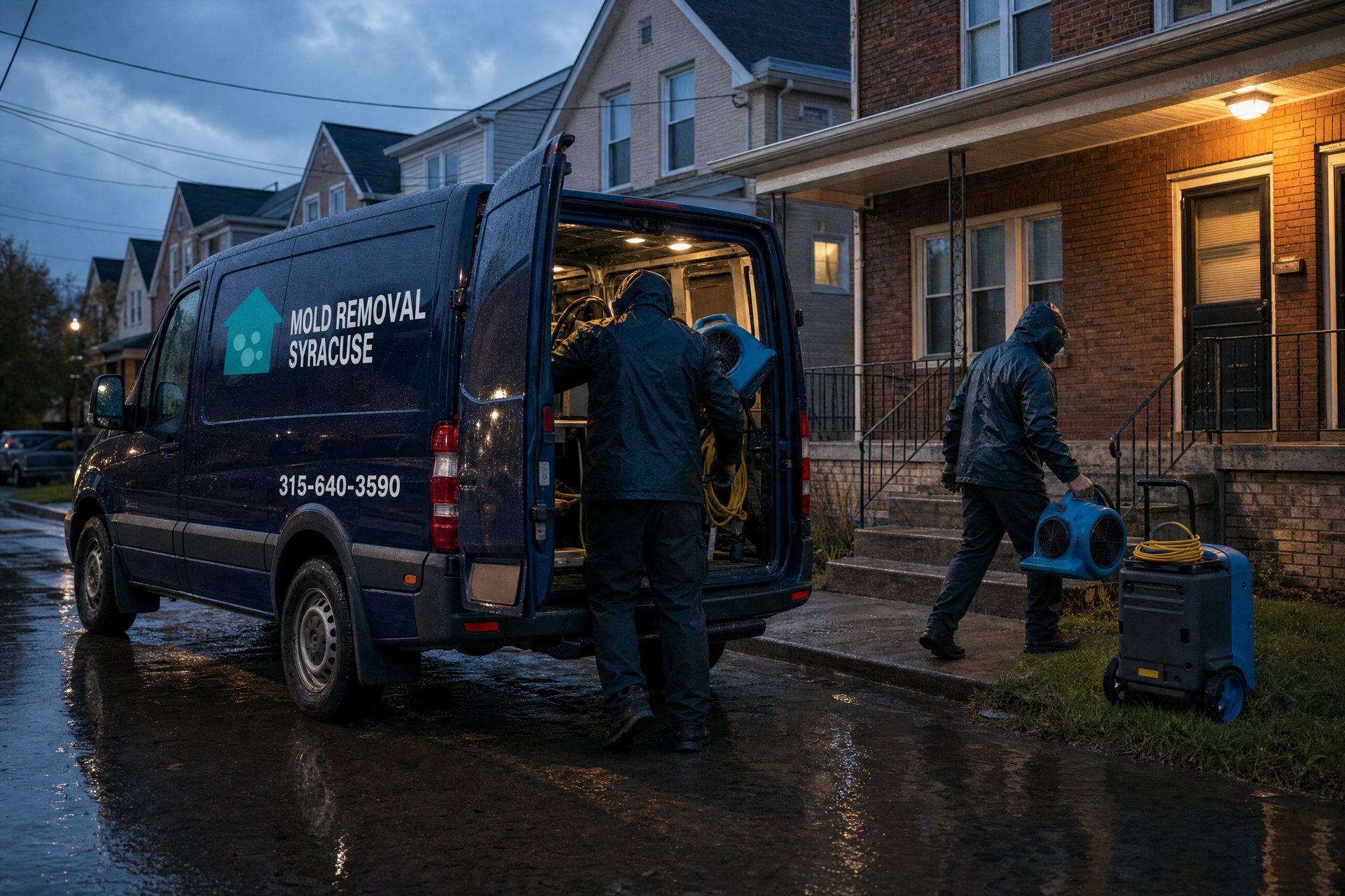 Service vehicle arriving after a storm
