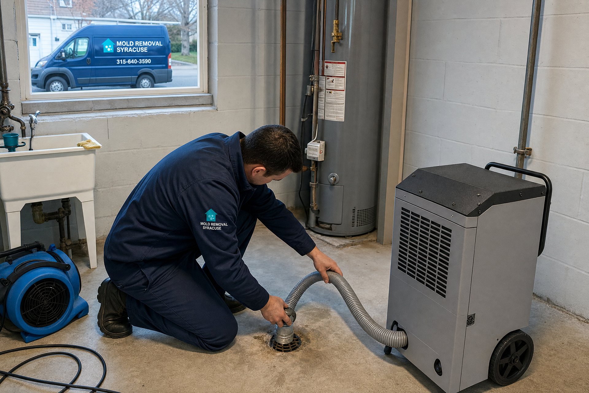 Water drying setup in a utility room