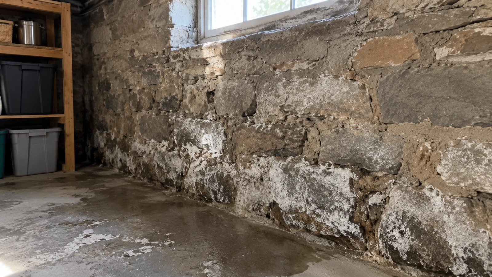Basement wall with signs of moisture