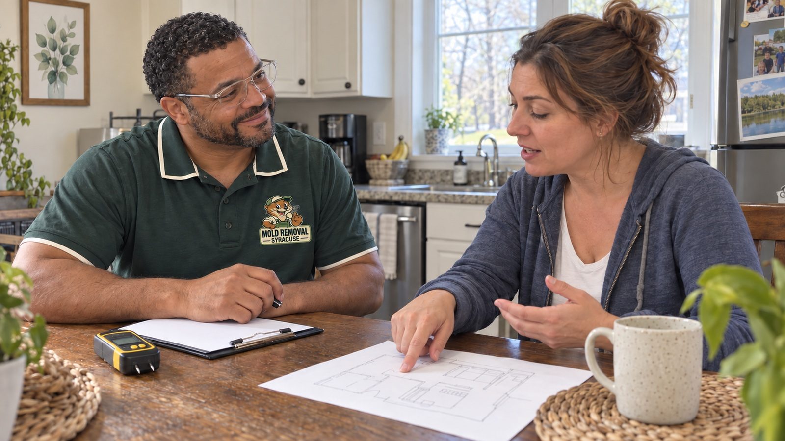 Homeowner talking with a mold contractor