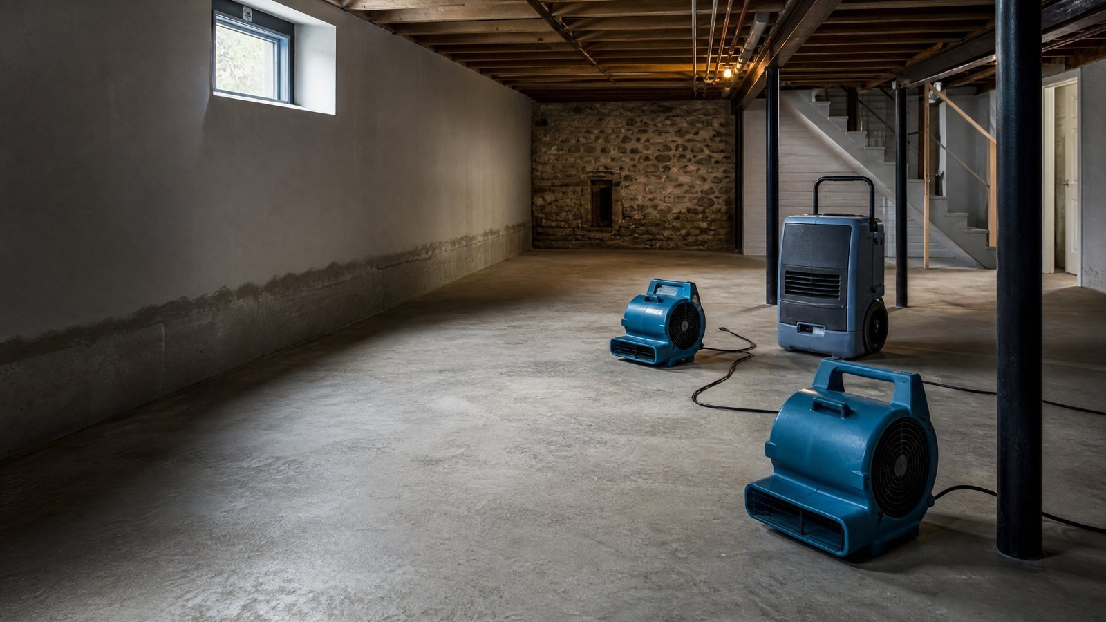 Basement drying equipment after water damage