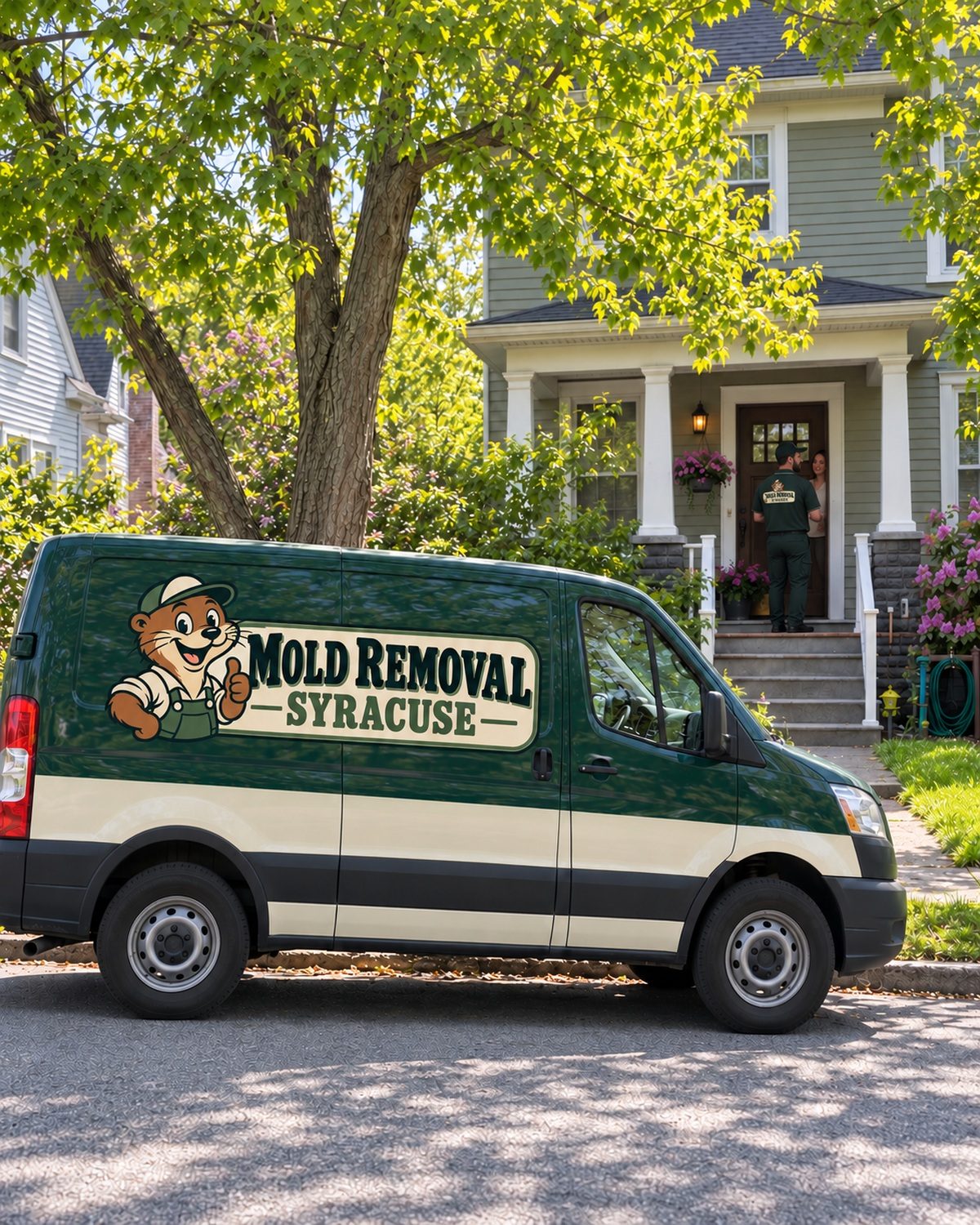 Technician at the door of a Syracuse-area home