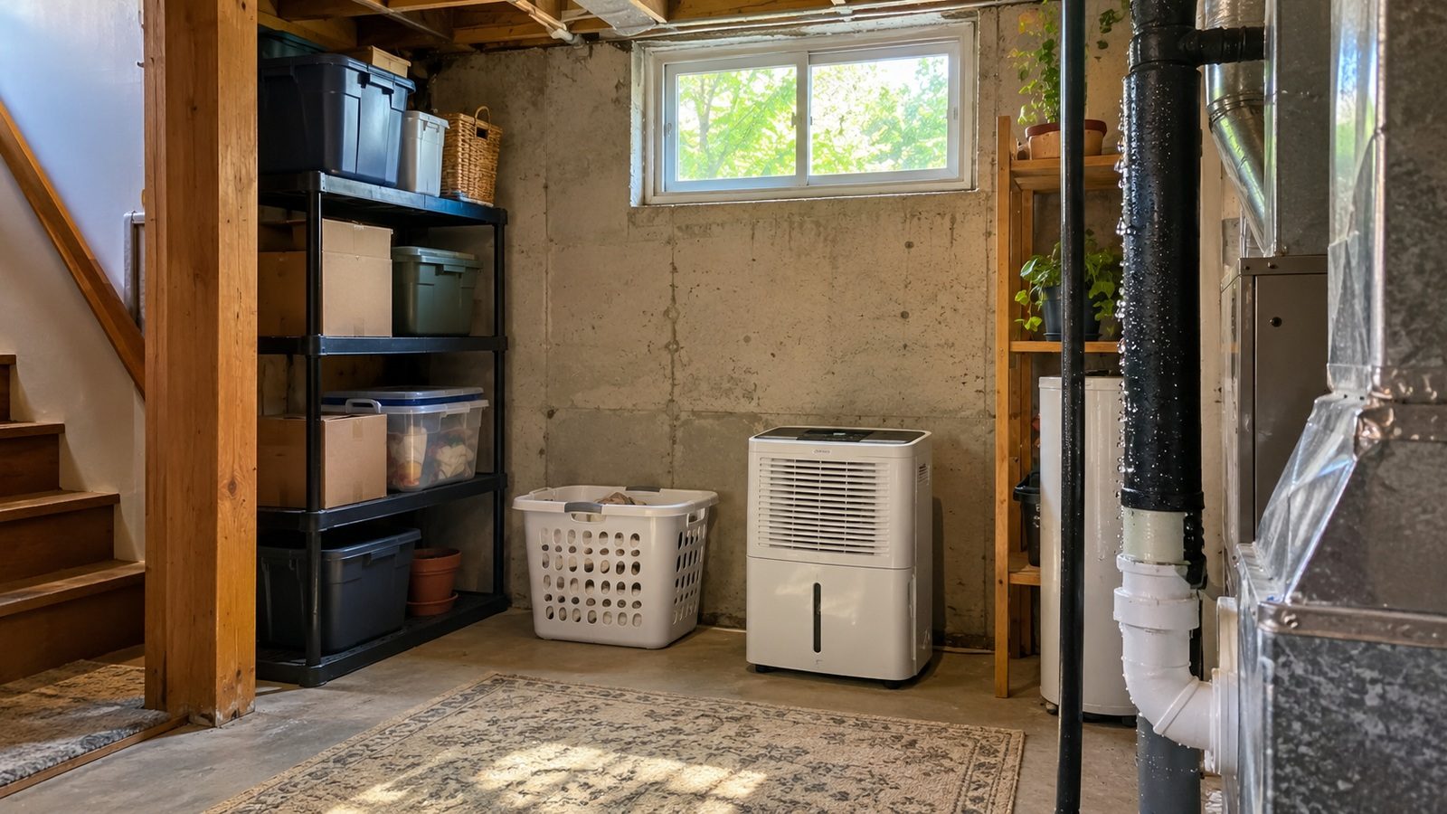 A basement during humid summer conditions